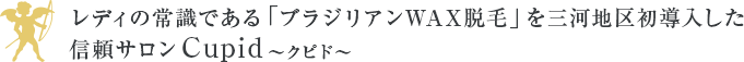 レディの常識である「ブラジリアンWAX脱毛」を三河地区初導入した信頼サロンCupid～クピド～